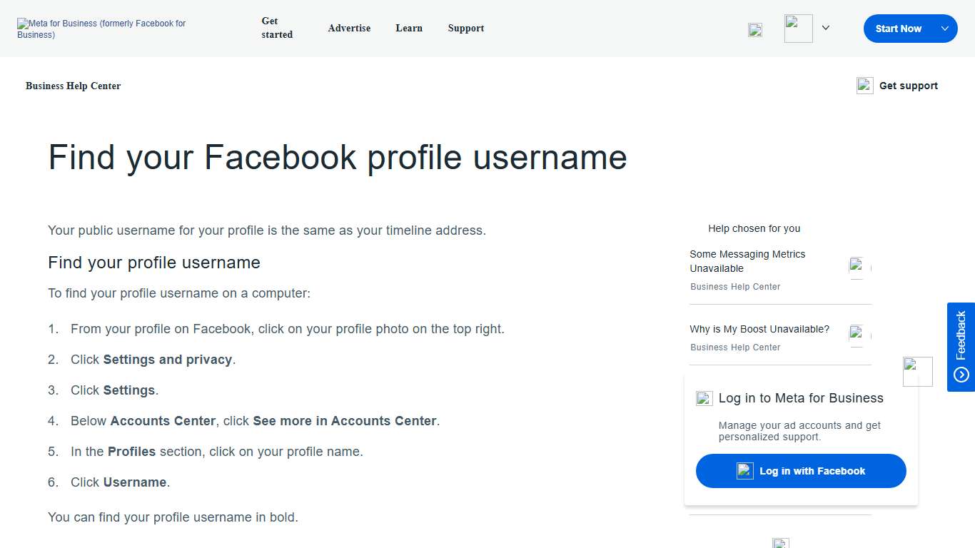 Find Your Facebook Profile Username Meta Business Help Center