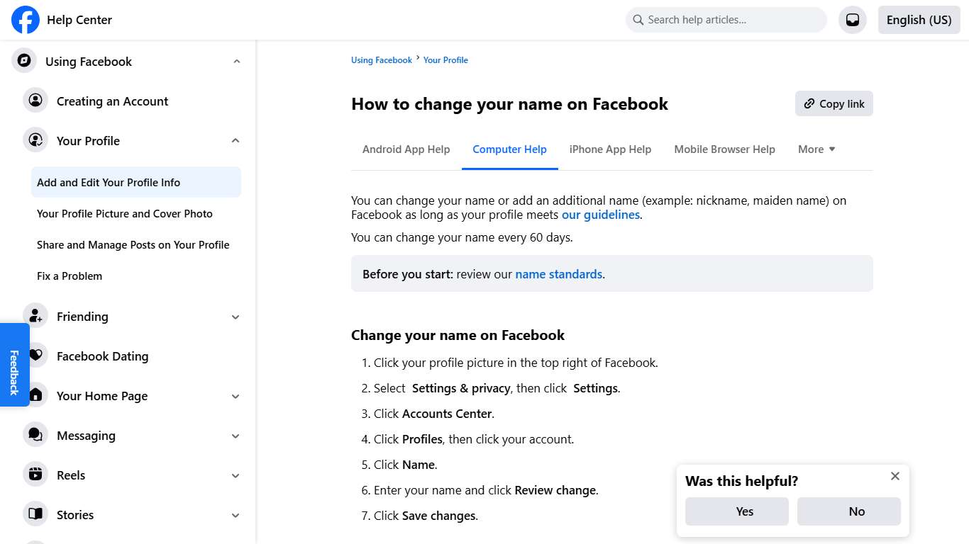 How to change your name on Facebook Facebook Help Center